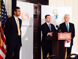 From left to right: John Villasenor, nonresident senior fellow, The Brookings Institute and professor of Electrical Engineering and Public Policy, UCLA --- DETF vice chair; Steve Rubley, managing director of the Government segment at Thomson Reuters and DETF co-chair; and Ernie Allen, president and CEO of ICMEC and DETF co-chair