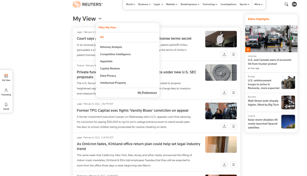 Reuters Legal News Debuts Customizable News Experience Legal Current